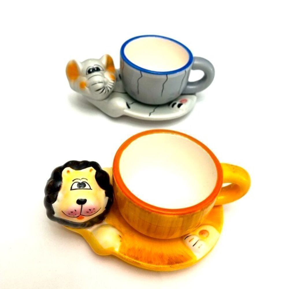 Set /2 Siaki Rare Elephant & Leon Mini Ceramic Cups - Picture 6 of 10